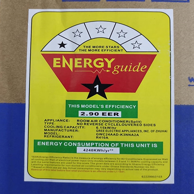 Gree 2.5HP R410 Air conditioner energy saving sticker