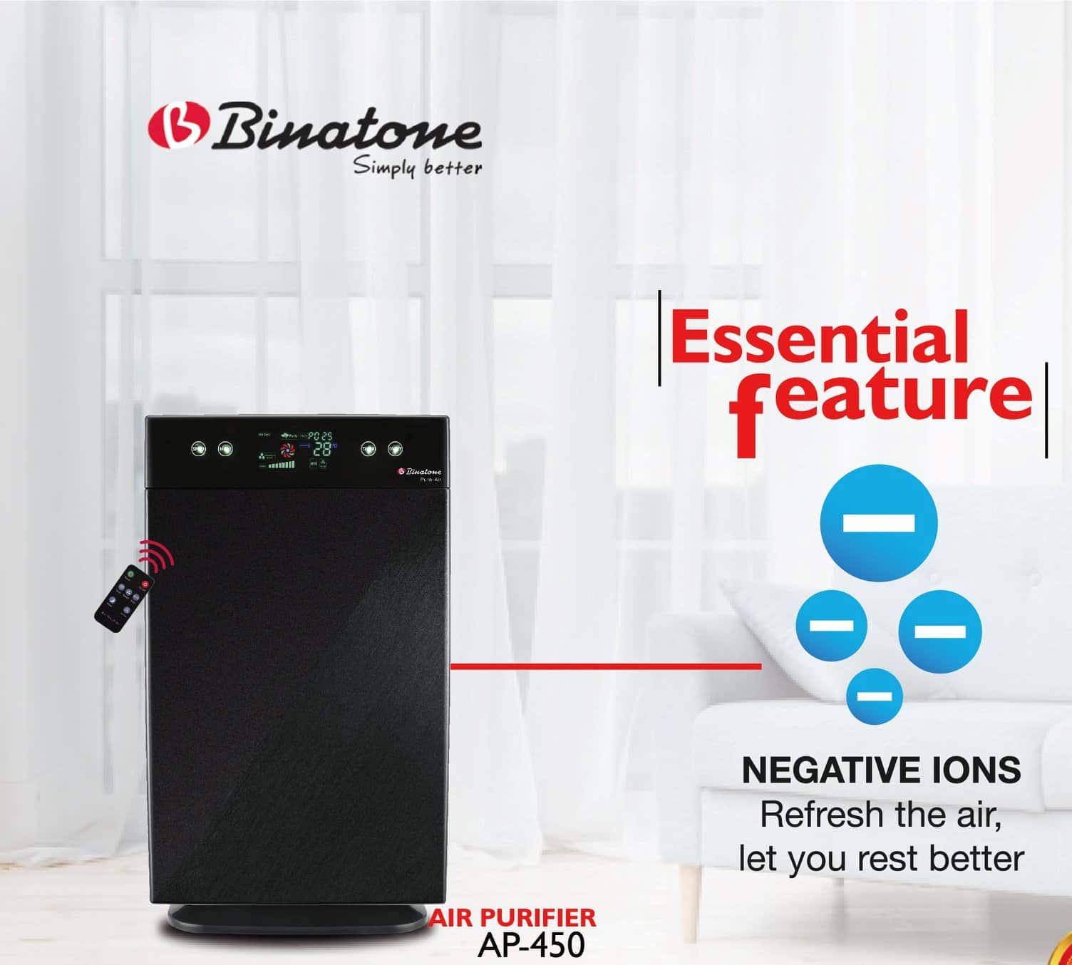 Binatone air purifier works with Negative ionc