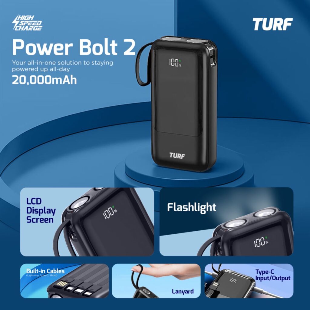 Turf 20000mAh Power Bank inbuilt cable and torch light