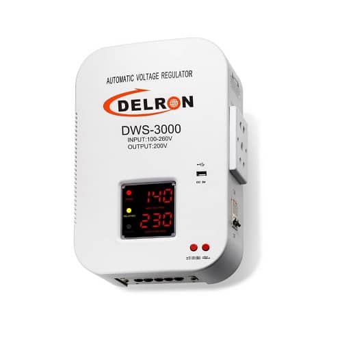 Delron Wall Mounted DWS-3000 Automatic Voltage RegulatorStabilizer with Digital Display – 3000VA