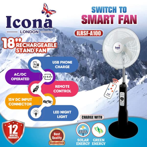 Icona 18" Rechargeable Standing Fan with Remote
