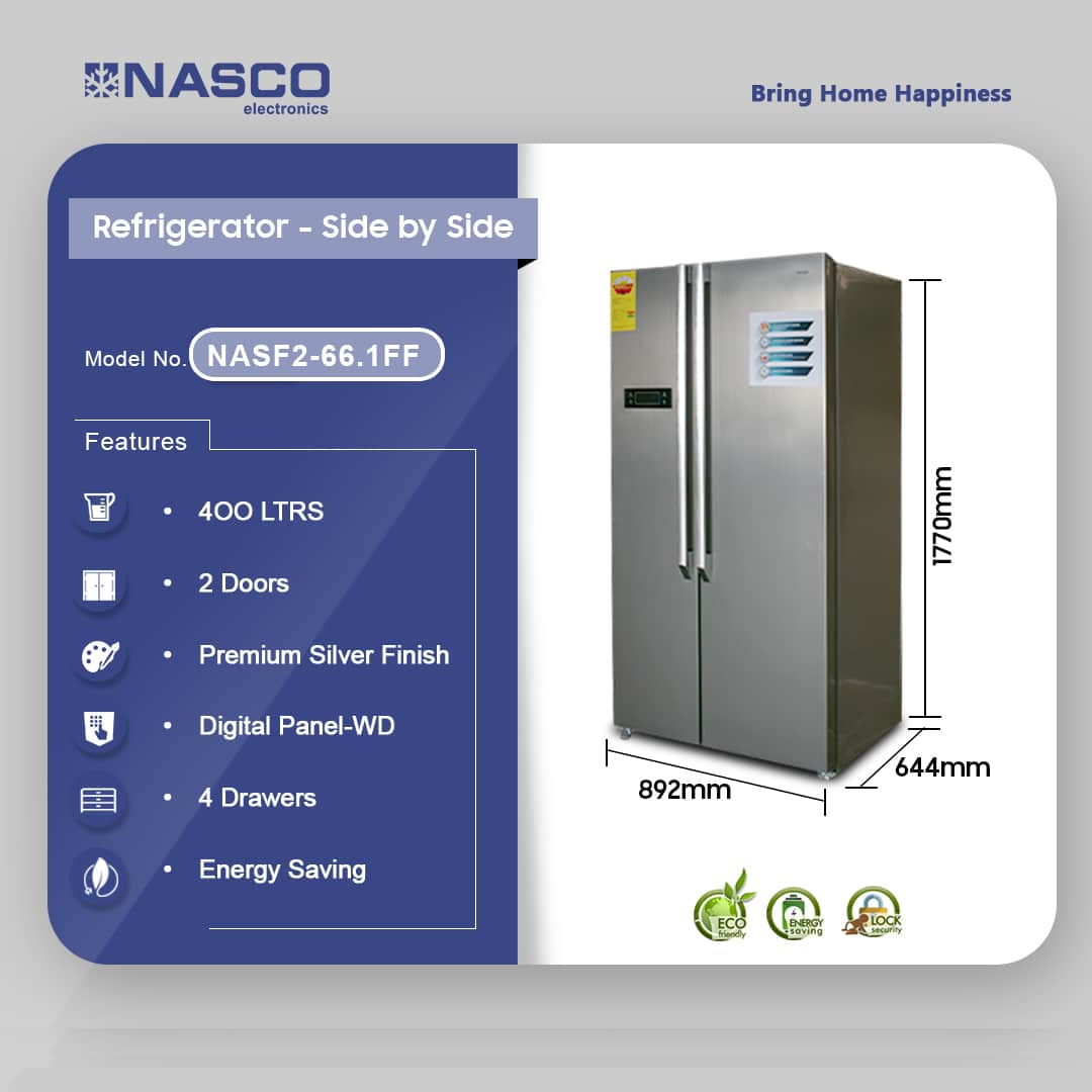 Nasco 400Ltr Side By Side Refrigerator Metalic Silver NASF2-66.1FF