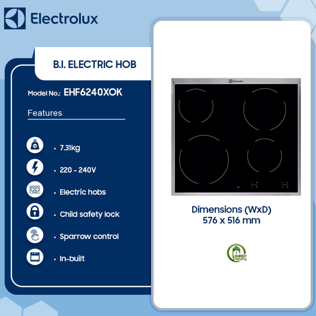 Electrolux 60cm 4 Burner Electric Hob Ceramic Glass EHF6240XOK