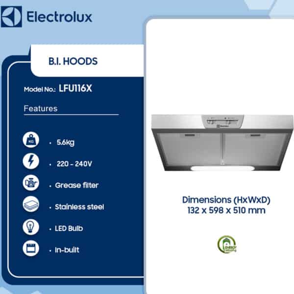 Electrolux 60cm Overhead Traditional Cooker Hood LFU116X