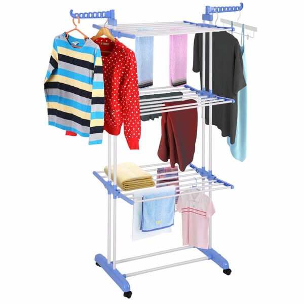Three Layers Clothes Hanger Dryer With Rollable Wheels