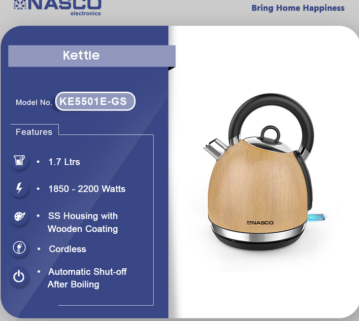 Nasco Kettle with Wooden Coating KE5501E-GS Goodluck Africa